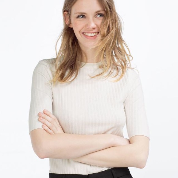 Zara | Tops | Zara Creme Rib Knit Short Sleeve Tshirt | Poshmark